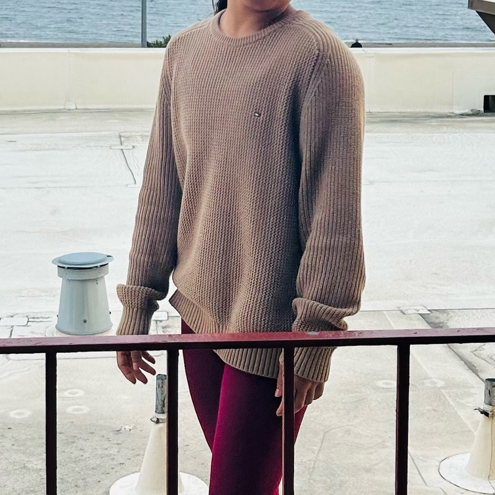 Tommy Hilfiger Beige Camel Knit Jumper Crew Neck Oversized Sweater